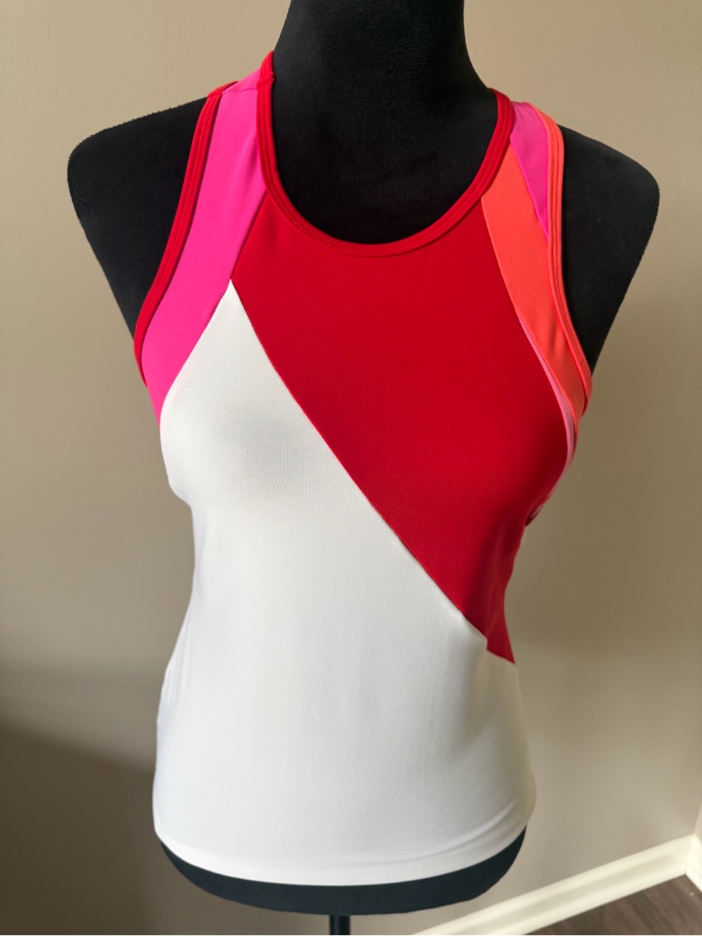 Eliza Audley Colorblock Athletic Tank Top - Red, White & Pink SM
